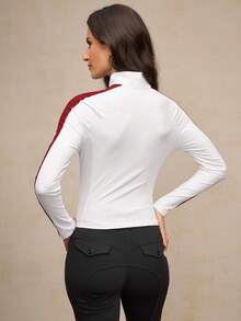Activina Women's Contrast Color Minimalist Equestrian Long Sleeve Top - White - View 3