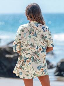 Sylviya 和服风格花卉印花衬衫和蝴蝶结腰短裤优雅休闲度假女装 - 彩色 - 查看 2