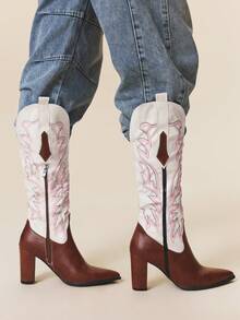 Styleloop Giày bốt cao đến đầu gối đế dày cho nữ, Giày bốt cao bồi miền Tây cá nhân hóa đa năng thời trang - Nhiều màu - Xem 3