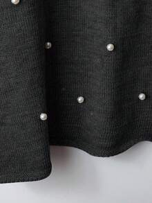 SHEIN LUNE Grey Pearl Embellished Knit Sweater With Romantic Ruffle Sleeves