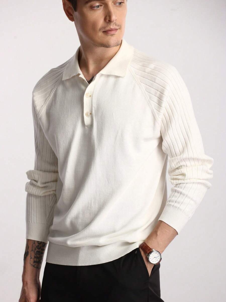 Manfinity CityGents 男士白色 Polo 针织毛衣,长袖,适合秋冬外套,商务风格,适合办公室、商务会议、派对,可作为送给老板或男朋友的礼物 - 白色 - 查看 1