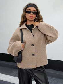 Buttom Detlied Overcoat, Business Wear - Rust Brown - View 3