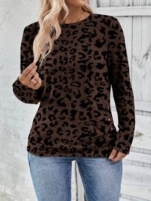 EMERY ROSE New Arrival Plus Size Women Round Neck Layered Design Long Sleeve T-Shirt - Brown - View 8