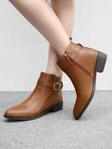 CUCCOO BIZCHIC Giày bốt ngắn đế dày chống trượt mũi tròn kiểu Âu Mỹ cổ điển mới cho nữ, Giày bốt Chelsea màu nâu, Giày bốt cổ ngắn - màu nâu - Xem 2