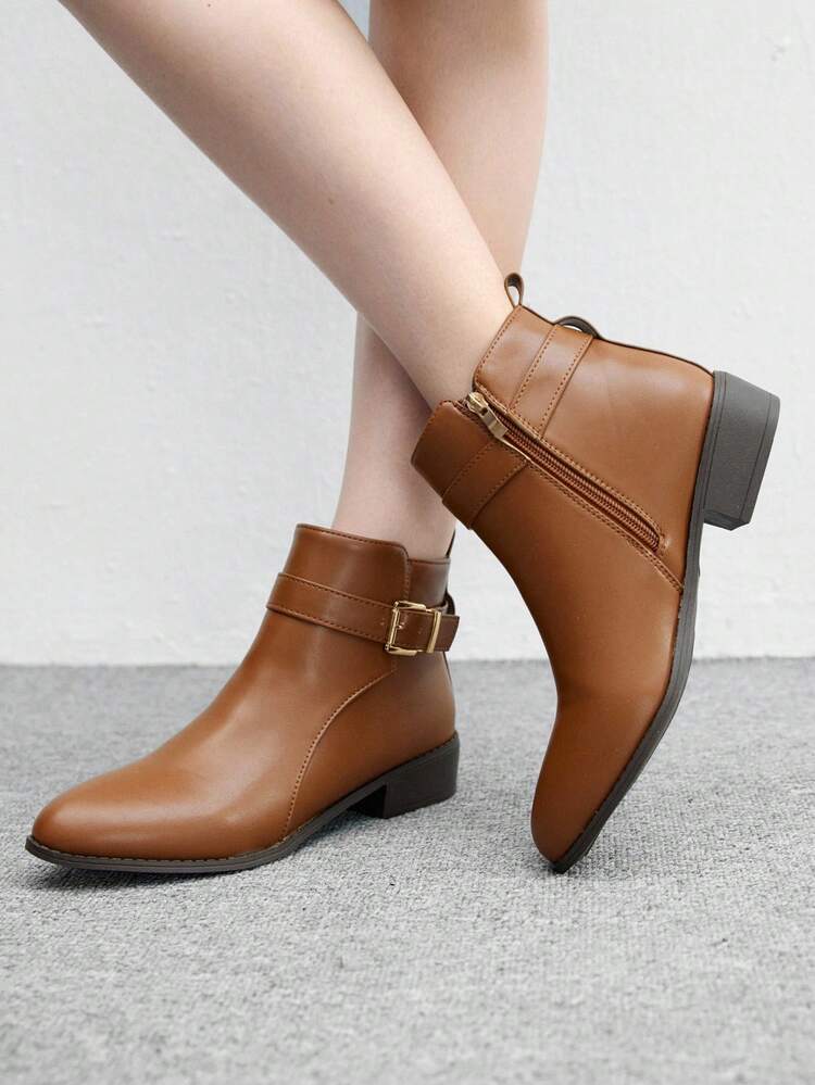 CUCCOO BIZCHIC Women's New Round Toe Anti-Slip Thick Sole Flat Vintage European And American Style Short Boot, Brown Chelsea Boot, Ankle Boot For Christmas Spring Shoes