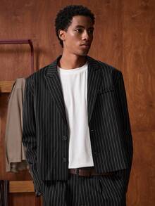 SWAVVY Men's Striped Mandarin Collar Suit Blazer And Pants Set, Business Casual For Commuting, Autumn, Wedding - Multicolor - View 5