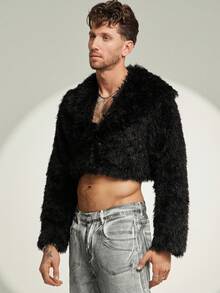 FeverCity Men's Casual Fashion Street Solid Color Fluffy Short Long Sleeve Coat - Grey - View 1