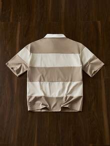 SWAVVY Men's Color Block Drop Shoulder Knitted Leisure Polo Shirt - White - View 2