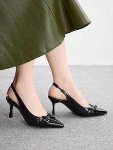 CUCCOO BIZCHIC 女士尖头高跟鞋，性感细高跟，露跟露背设计，通勤、派对、宴会、办公室穿着皆宜，黑色 - 黑色 - 查看 4