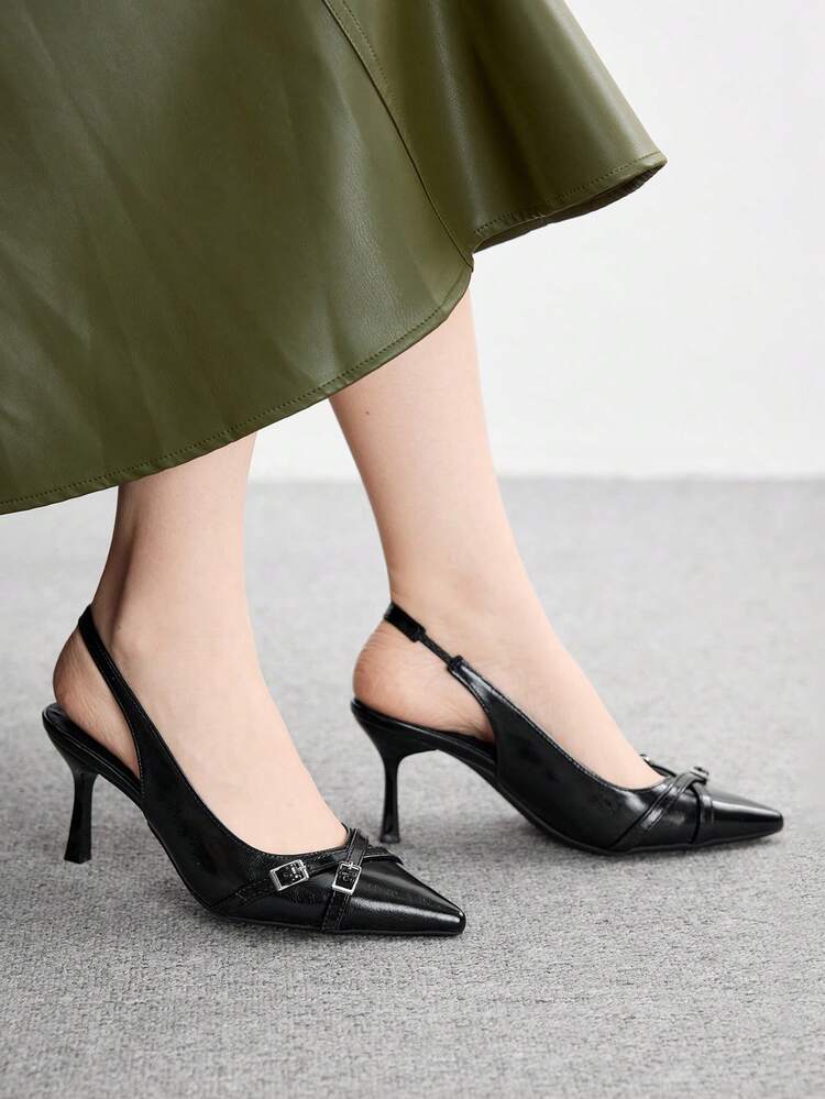 CUCCOO BIZCHIC Women's Pointed Toe High Heel Pumps, Sexy Stiletto Heel, Slingback Backless Design, Versatile For Commute, Party, Banquet, Office Wear, Black Spring Shoes - Black - View 4