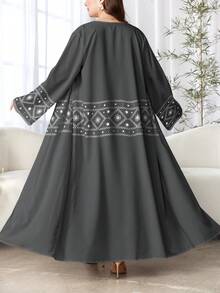 SHEIN Najma 女士时尚长袖几何星星印花休闲阿拉伯长袍，春秋装 - 彩色 - 查看 2