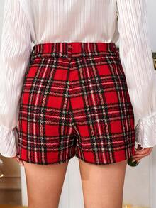 SHEIN Clasi Quần short kẻ caro Giáng sinh thời trang dành cho nữ - Màu Đỏ Sâu - Xem 2
