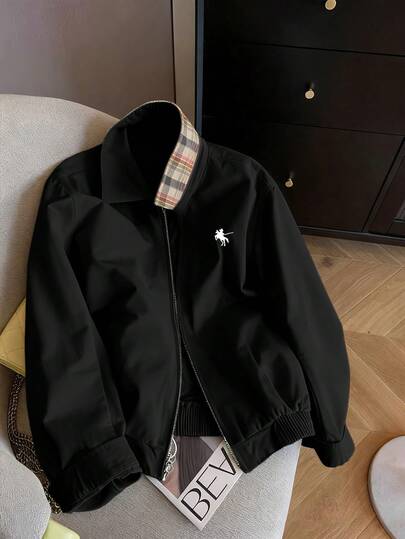 Airaco 休闲宽松拉链撞色图案印花长袖夹克