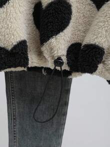 SHEIN Moletom Folgado e Fofo com Estampa de Coração para Meninas Pré-Adolescentes, Casual e Versátil - Caqui - Visão 5