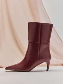 SHUZIA Giày bốt cao đến bắp chân mũi nhọn thanh lịch, gợi cảm dành cho nữ - Màu Đỏ Sâu - Xem 3