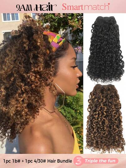 SMART&MATCH Podświetl P4/30# wiązki włosów Pixie Curl w kolorze fortepianowym i naturalnym czarnym kolorze, surowe dziewicze włosy wyrównane z łuską, podwójnie rysowane, tkane włosy z jednego włosa dawcy, dziewicze włosy ludzkie, warkocze 12a klasy SDD, pełne zakończenie