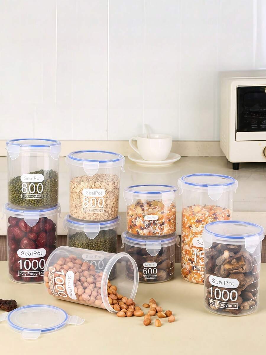 Airtight Grain Storage Container Plastic Food Canister With Locking Lid, Clear Dry Goods Organizer For Flour, Rice & Cereal | Kitchen Pantry Essentials - Clear - View 1