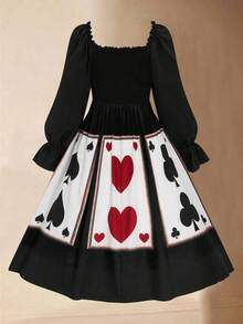 Sweetra Plus Size Card Graphic Color Block Dress - Black - View 2