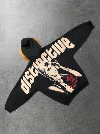 sweat-shirt à capuche en polaire avec imprimé chiffre et lettre à la mode pour hommes, automne/hiver