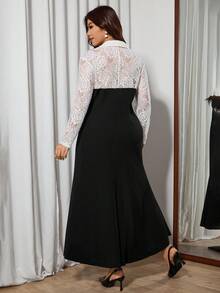 Modelyn Váy midi ôm sát ren màu đen tương phản cỡ lớn, thu/đông - màu đen - Xem 2