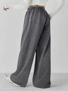SHEIN Tall 女士纯色松紧腰宽松运动裤 - 深灰色 - 查看 2