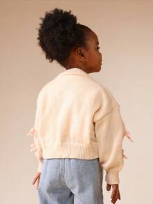 SUMWON Young Girl Cropped Button Front Cardigan With Bow Decorations For Fall Winter Casual School - Apricot - View 2