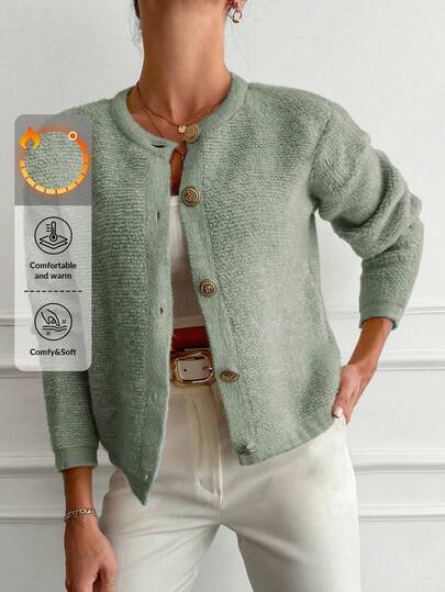 EURMUSE Women's Solid Color Long Sleeve Cardigan