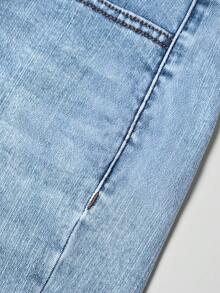 SHEIN Quần jeans ống loe co giãn, giặt dày thời trang Y2K đa năng, phổ biến dành cho các bé gái tuổi teen - Rửa trung bình - Xem 7