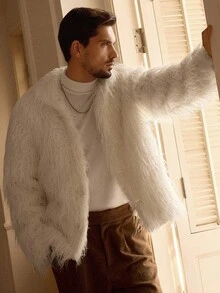 HIMLAND Men's Casual Loose Long Sleeve Faux Fur Coat, Winter - Multicolor - View 5