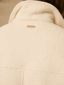 Aralina Áo khoác len pha khóa kéo ngắn có túi nắp phía trước, cổ bẻ, áo khoác ngoài cổ điển đường phố - Màu be - Xem 4