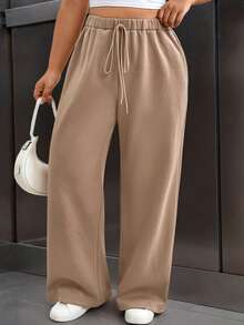 Juhart Quần nỉ ấm áp cạp chun co giãn màu trơn cỡ lớn cho nữ - màu nâu - Xem 5