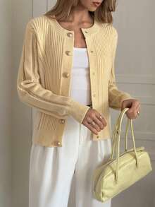 Elyressa Women's Casual Solid Color Button-Up Long Sleeve Cardigan