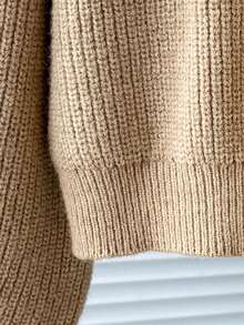 青少年男孩休闲圆领长袖宽松罗纹针织毛衣，适合居家、外出、聚会、返校 - 卡其色 - 查看 9