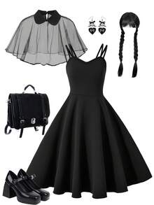 Bộ 2 khăn choàng lưới cổ lọ + váy dây mảnh cho bé gái, trang phục thường ngày mùa hè - màu đen - Xem 5