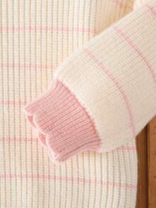 SHEIN Vintaside Kids 2pcs Baby Girls Pink Stripe Knit Sweater And Wide Leg Pants Set,Cute Family Matching Autumn/Winter Elegant Fashionable Knitted Outfit Warm Co-Ord - Multicolor - View 5