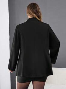 SHEIN CURVE+ Blazer elegante de manga larga con botones frontales y cintura anudada, de unicolor, estilo francés, talla grande, para invierno - Negro - Ver 2
