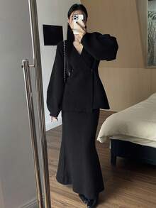 DAZY 2pcs/Set Women Elegant Fitted Sweater Set, Autumn/Winter - Black - View 7