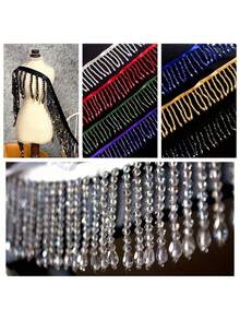 1 Yard Crystal Bead Fringe Trim - Pearl Tassel Edging For Costume Curtain Veil Decor, DIY Glamorous Stage Wear & Home Embellishment