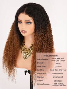 渐变棕色可戴 7x5 预切蕾丝无胶缅甸卷发蕾丝闭合假发预拔发际线皮肤融化透明蕾丝戴上即走假发 - SNatural/4 - 查看 3