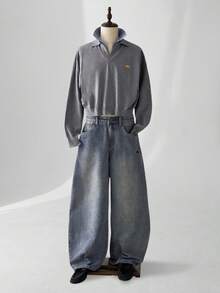 ESTAVOR Suéter de cuello polo de manga larga con ajuste holgado 2 en 1 para hombres, de moda y versátil, para invierno - Gris - Ver 2