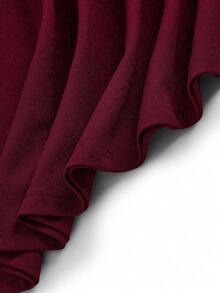 SHEIN Clasi 大码女式休闲纯色蝴蝶结A字裙 - 酒紅色 - 查看 4