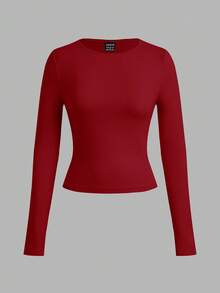 SHEIN EZwear 3 件套女士休闲宽领紧身长袖 T 恤套装，秋冬 - 彩色 - 查看 4