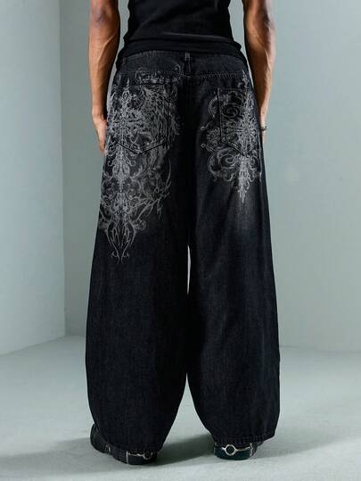 Street Life Men's Graphic Print Pocket Loose Fit Jeans