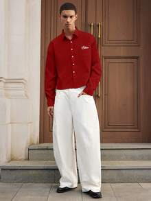 SWAVVY Áo sơ mi nam dài tay in họa tiết, kiểu dáng thường ngày. - Màu Đỏ Sâu - Xem 2