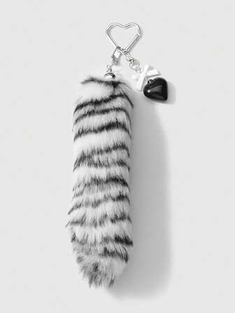 Grunge Punk 1 pezzo Ciondolo portachiavi fai-da-te retrò e chic in acrilico con fiocco, cuore e coda di leopardo in peluche, regalo di alta qualità alla moda per donne e ragazze, per uso quotidiano e festività