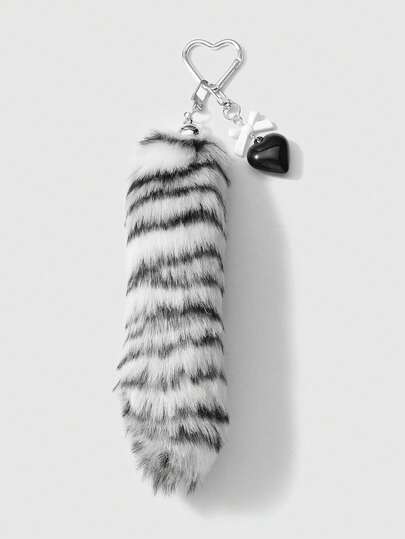 Grunge Punk 1 Stück schicker, retro Acryl Schleife, Herz, Plüsch Leopardenschwanz DIY Schlüsselanhänger Taschenanhänger, modisches hochwertiges Geschenk für Frauen, Mädchen, Alltagsmode, Feiertage