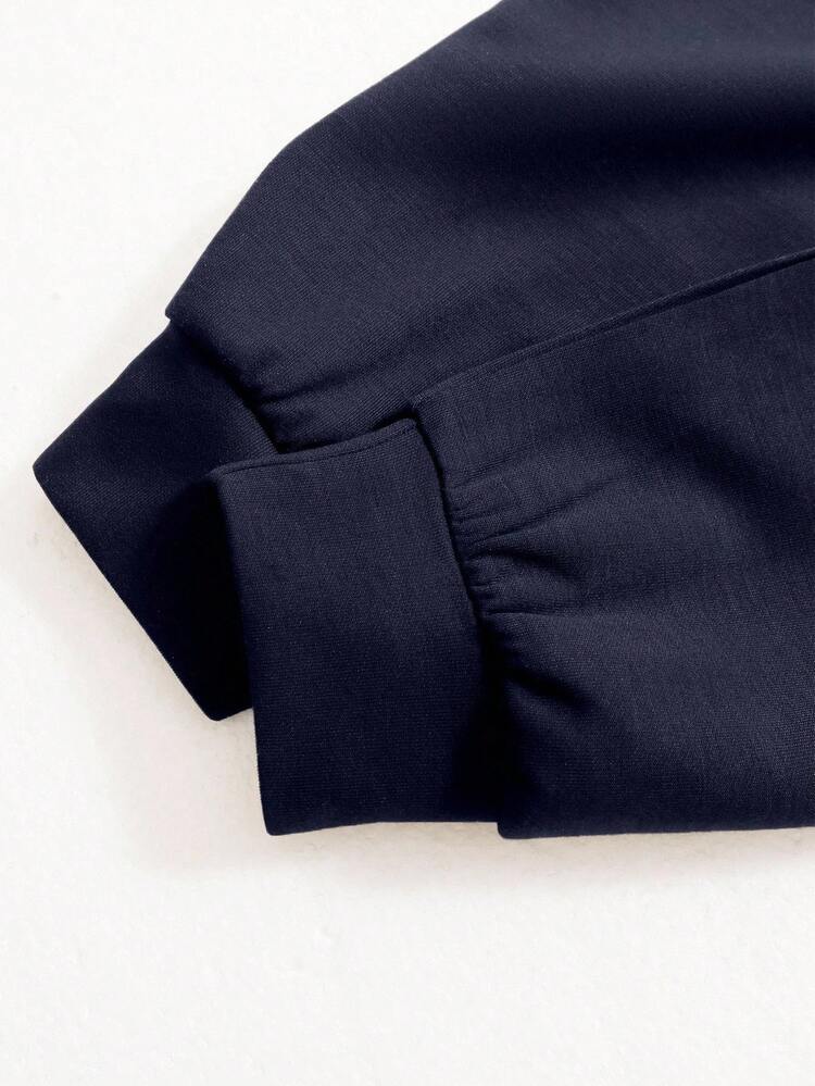 Airaco Women's Solid Color Minimalist Daily Wear Long Sleeve American Vintage Half-Zip Niche Sweatshirt - Navy Blue - View 5