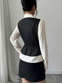 Selianne Áo sơ mi nữ dài tay 2 trong 1 sọc trơn màu giản dị - màu đen - Xem 2