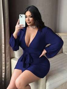 NU&NOW Vestido de Día de San Valentín con mangas de farol y pliegues en rojo para mujer de talla grande