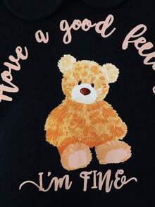 SHEIN Baby Boy Bear & Slogan Graphic Jumpsuit & Hat & Bib & Shawl - Multicolor - View 3